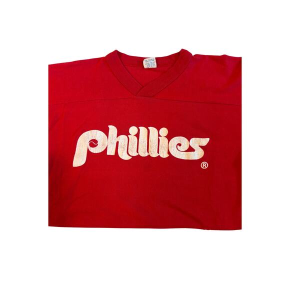 Vintage Phillies 3/4 Sleeve Tee – Red & White Baseball Shirt – Size M - Picture 1 of 8